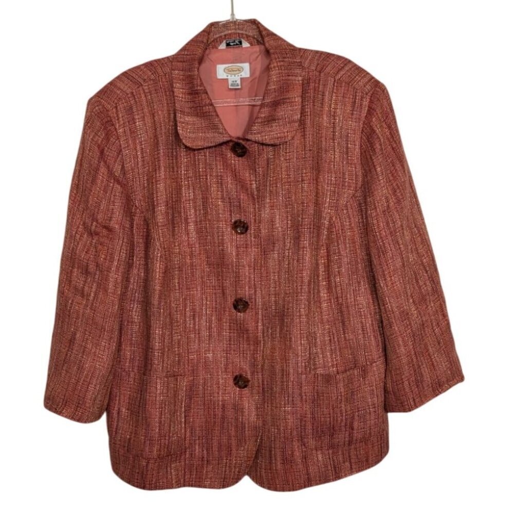 Talbots Jacket Womens Size 16W Orange Linen Blend Business Career Lined 4 Button
